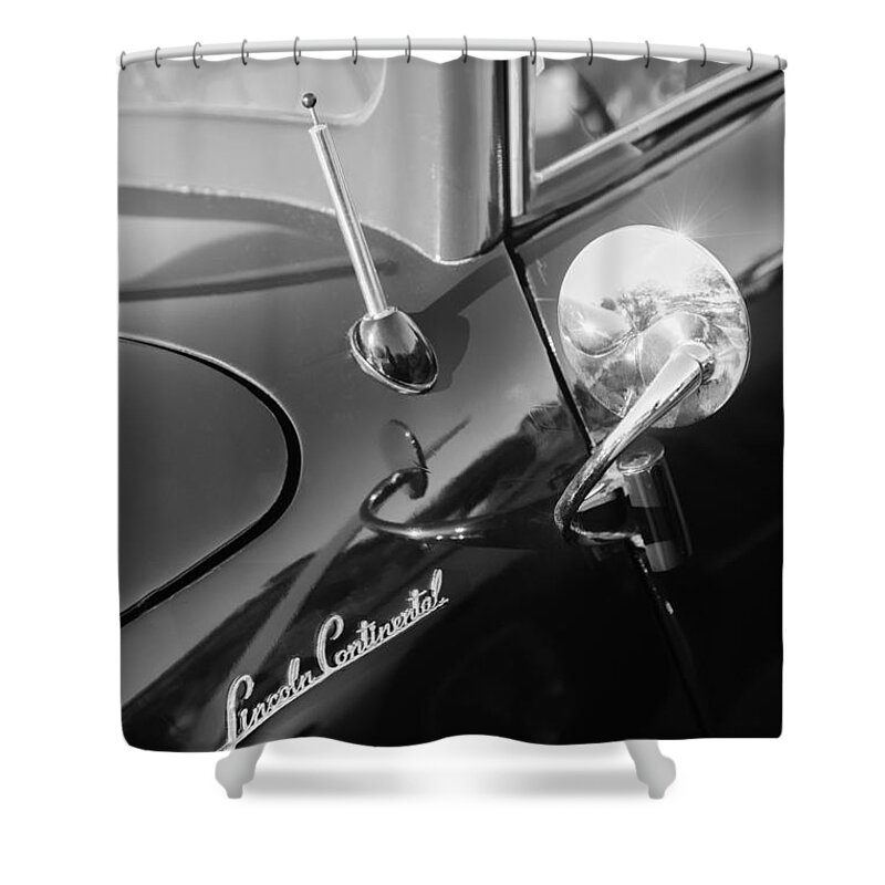 1941 Lincoln Continental Convertible Emblem Shower Curtain featuring the photograph 1941 Lincoln Continental Convertible Emblem by Jill Reger