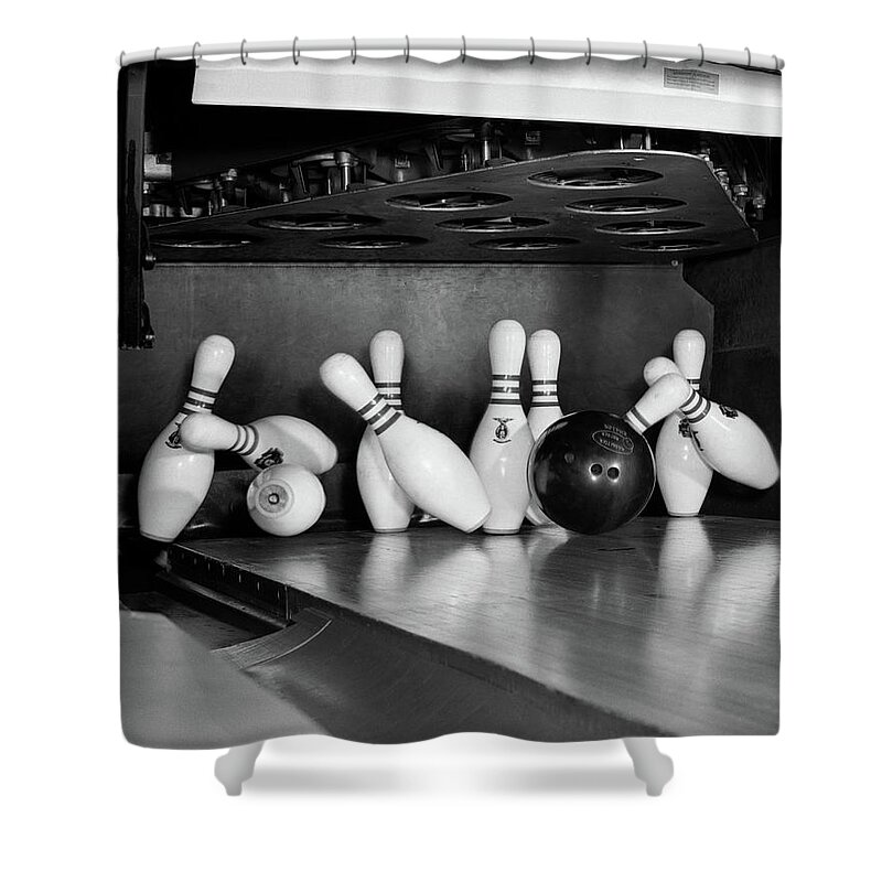 Photography Shower Curtain featuring the photograph 1960s Close-up Of Bowling Ball Hitting by Vintage Images