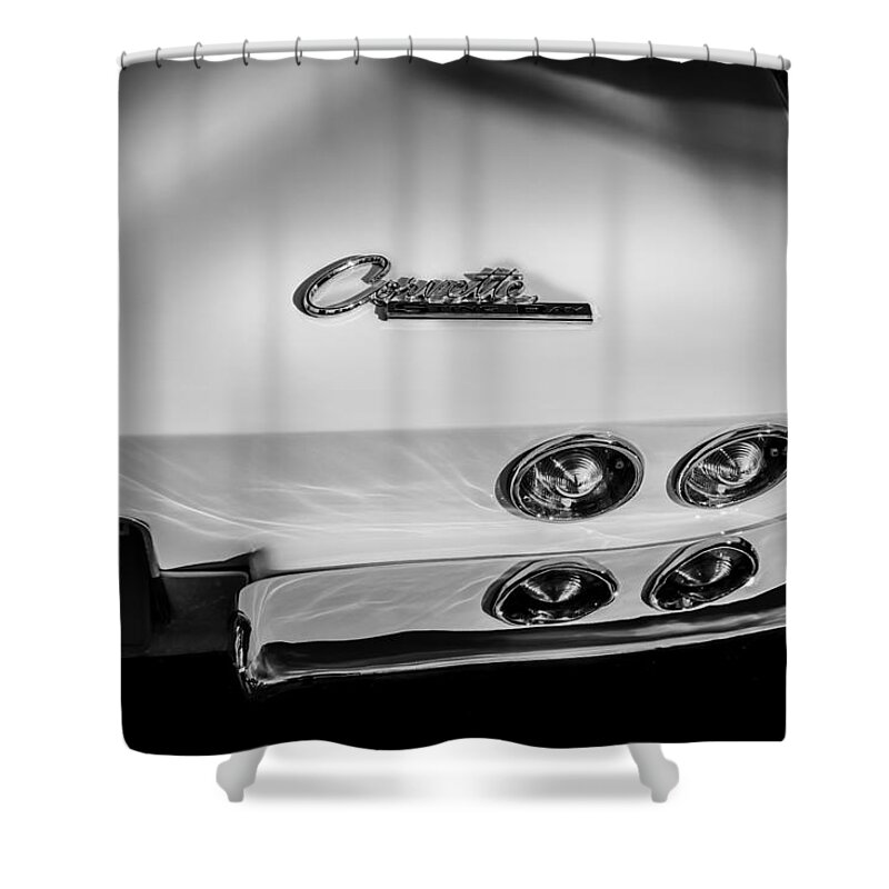 1965 Shower Curtain featuring the photograph 1965 Chevrolet Corvette Sting Ray Coupe BW by Rich Franco
