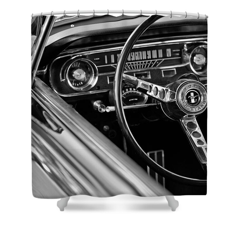 1965 Shelby Prototype Ford Mustang Steering Wheel Shower Curtain featuring the photograph 1965 Shelby prototype Ford Mustang Steering Wheel by Jill Reger