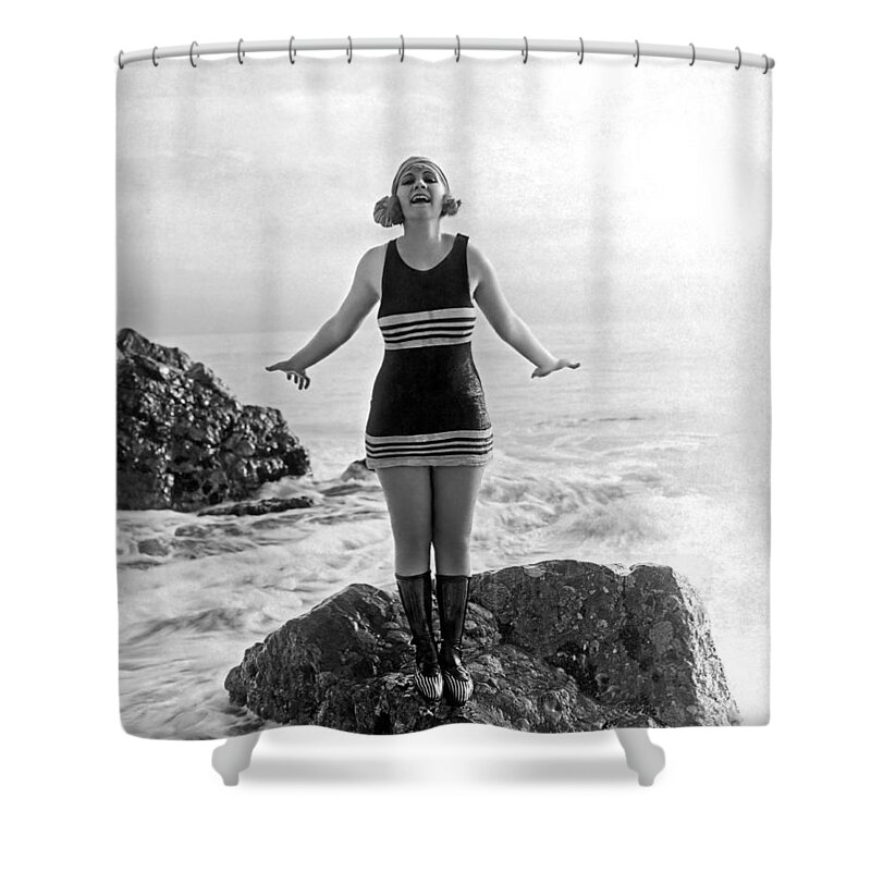 1922 Shower Curtain featuring the photograph A Flapper In Her Bathing Suit #1 by Underwood Archives