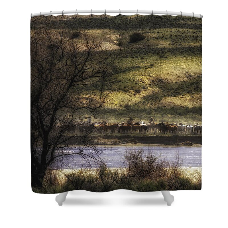 Horse Drive Shower Curtain featuring the photograph Across the River by Kristal Kraft
