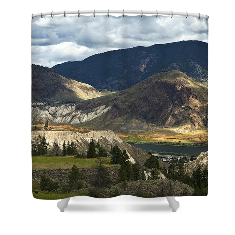 Landscape Shower Curtain featuring the photograph Along The River by Theresa Tahara