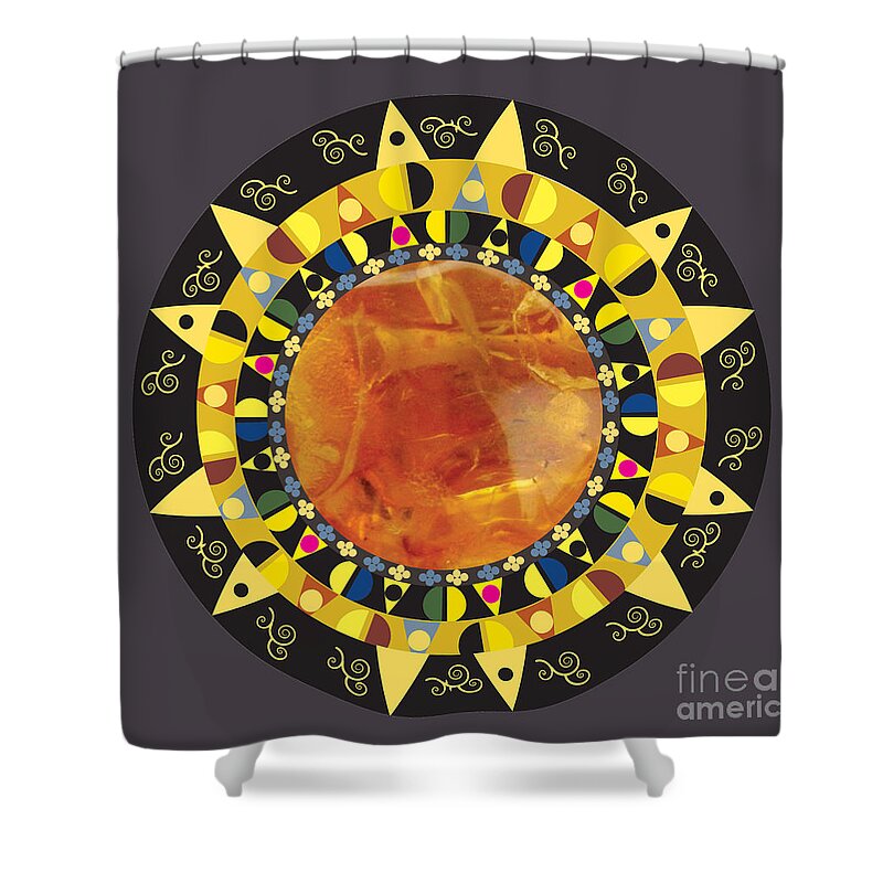 Amber Mandala Shower Curtain featuring the digital art Amber Mandala by Kim Prowse