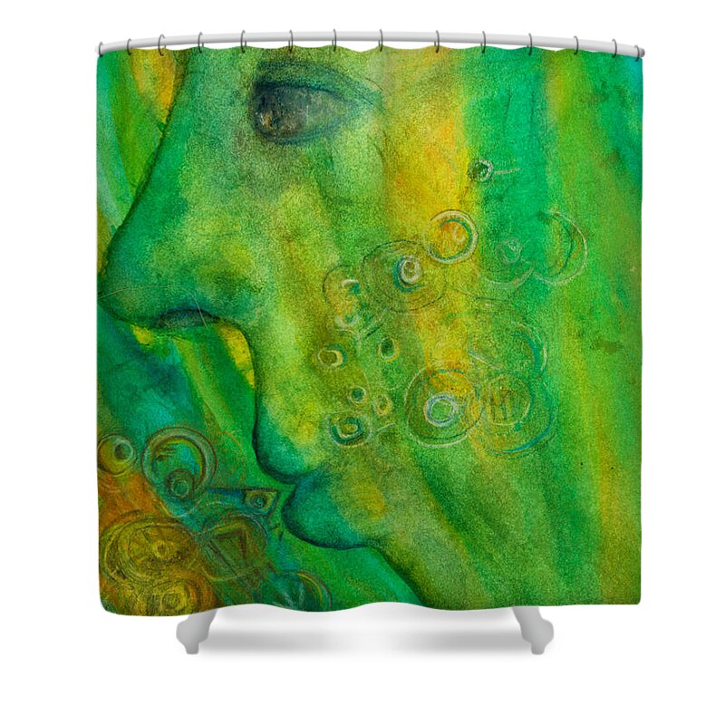 Portrait Shower Curtain featuring the painting As he walks he breathes in the trees by Suzy Norris