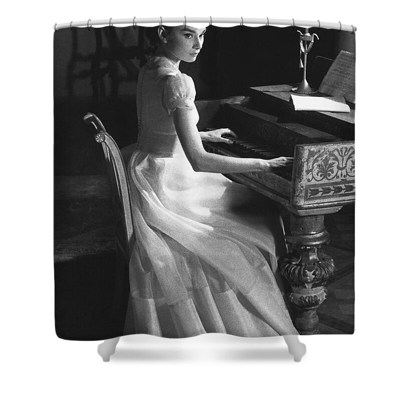 B&w Shower Curtain featuring the photograph Audrey Hepburn #3 by George Daniell