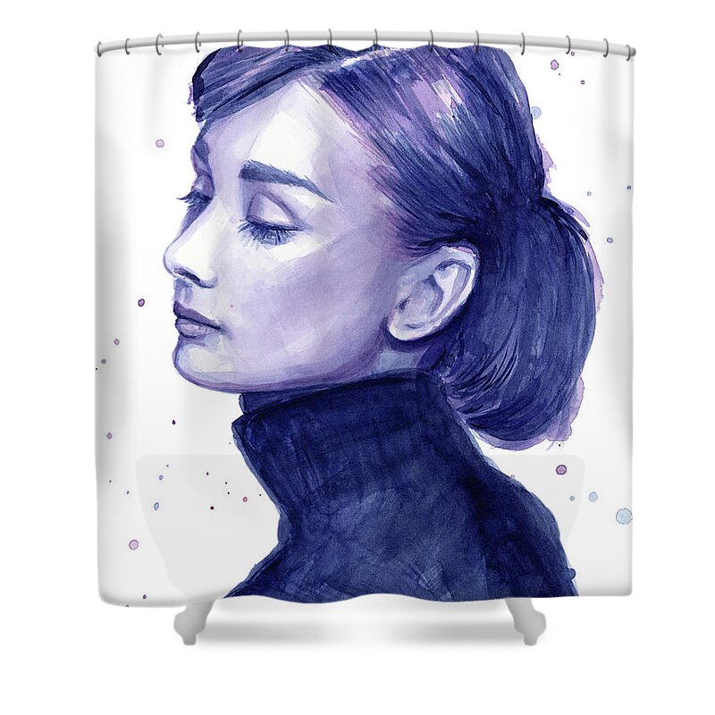 Audrey Shower Curtain featuring the painting Audrey Hepburn Portrait by Olga Shvartsur
