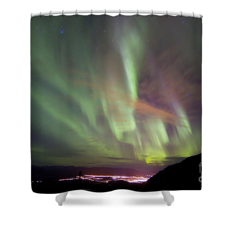 Horizontal Shower Curtain featuring the photograph Aurora Borealis Over Gray Peak #1 by Joseph Bradley