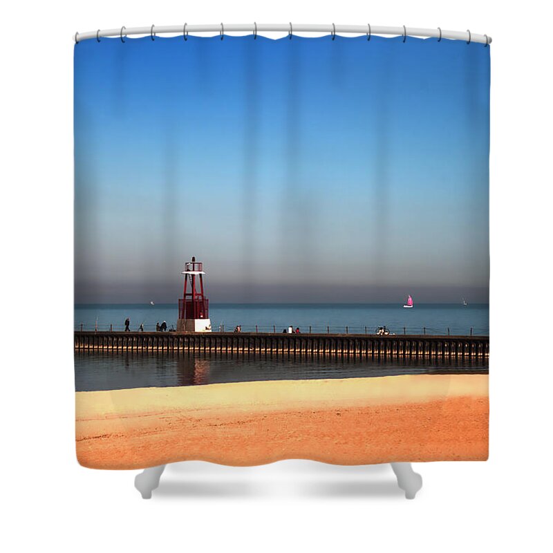 Lake Shower Curtain featuring the photograph Autumn at the Beach by Milena Ilieva