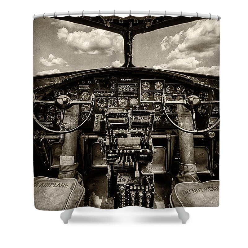 B17 Shower Curtain featuring the photograph Cockpit of a B-17 by Mike Burgquist