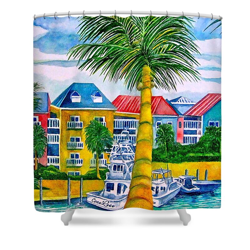 Atlantis Shower Curtain featuring the painting Bahamian Blues by Kandy Cross
