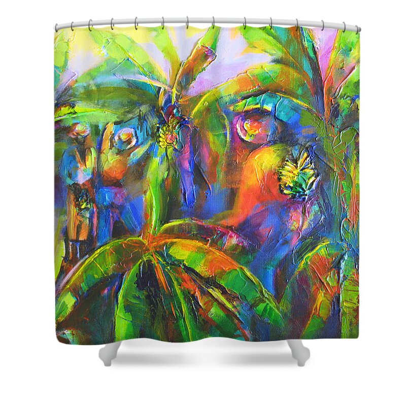 Abstract Shower Curtain featuring the painting Banana Plantation #2 by Cynthia McLean