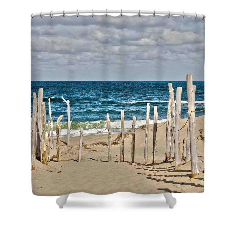 Beach Shower Curtain featuring the digital art Beach at Cape cod by Patricia Hofmeester