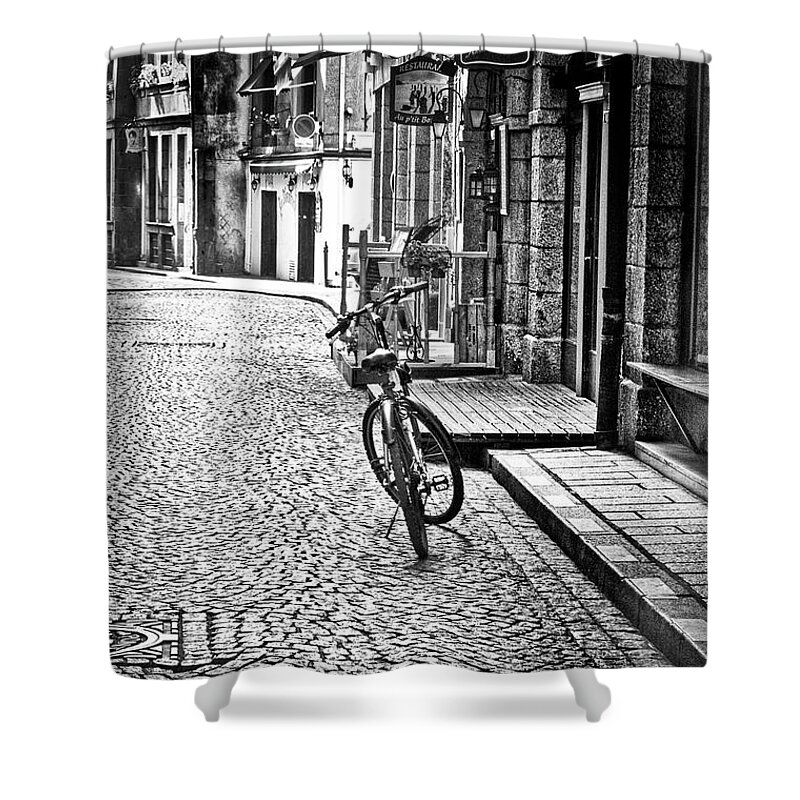 Town Shower Curtain featuring the photograph Bicycle and Sparrow 2 by Elf EVANS