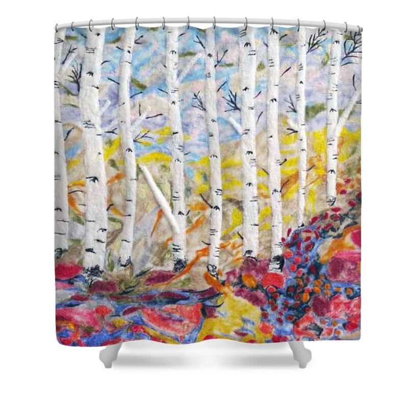 Forest Shower Curtain featuring the painting Birch Paradise by Heather Hennick