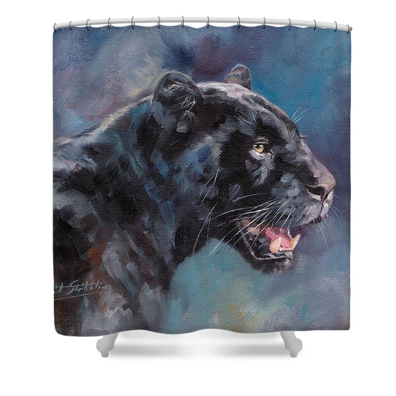 Black Panther Shower Curtain featuring the painting Black Panther #2 by David Stribbling