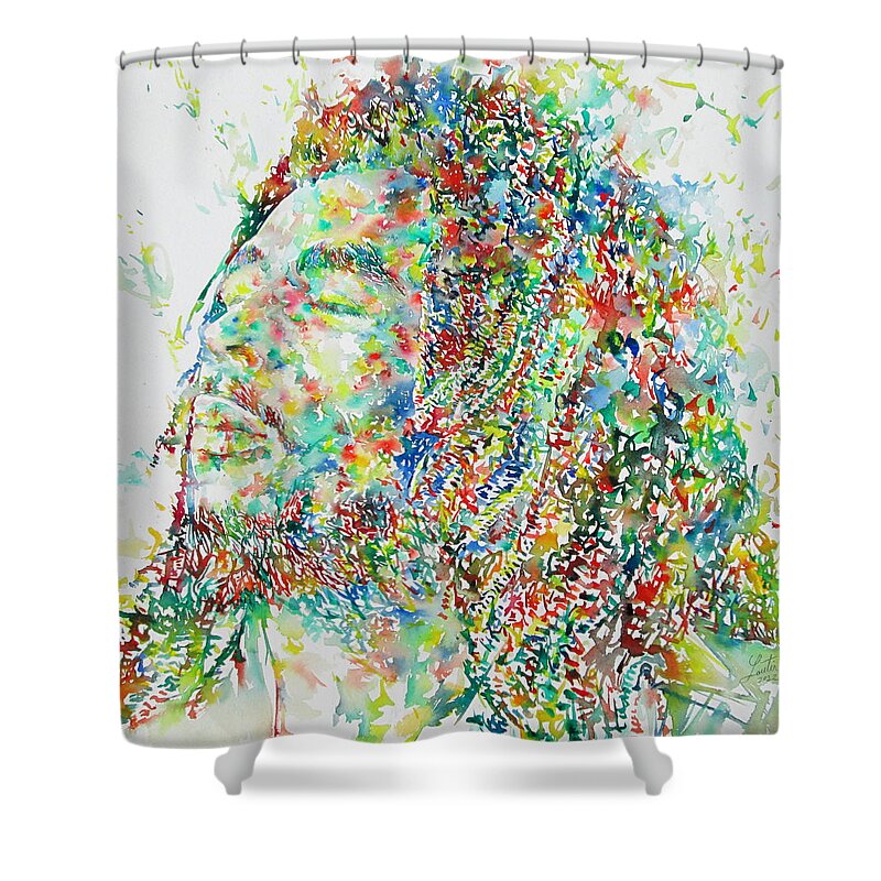 Bob Shower Curtain featuring the painting Bob Marley by Fabrizio Cassetta