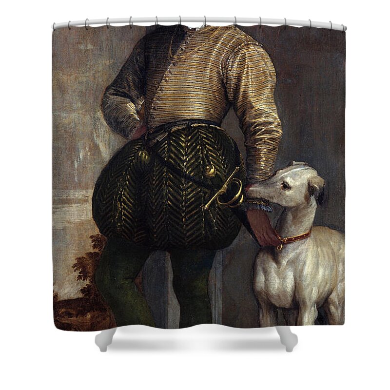 Paolo Veronese Shower Curtain featuring the painting Boy with a Greyhound by Paolo Veronese