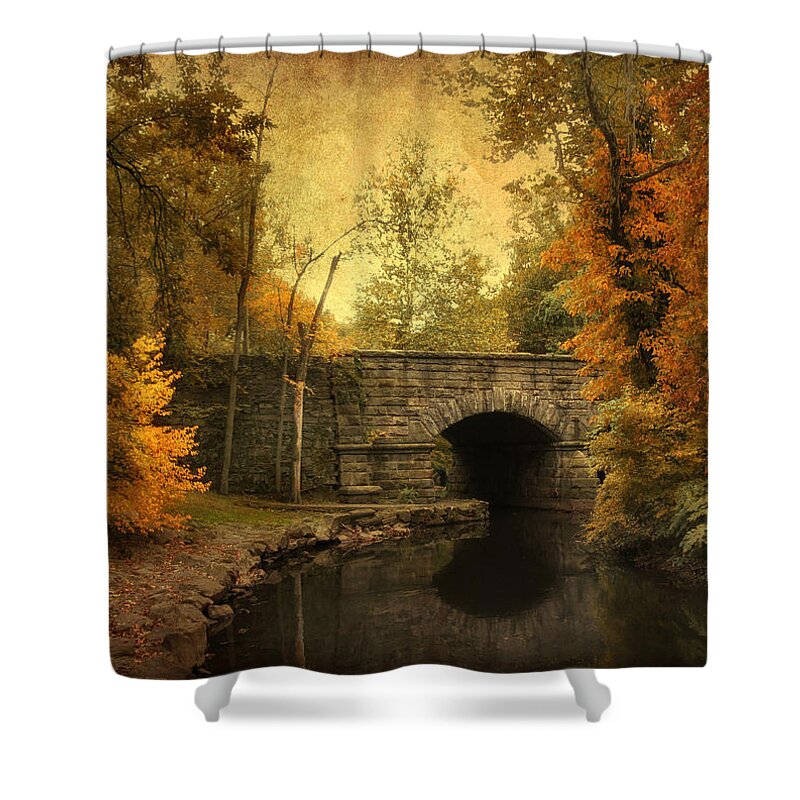 Bridge Shower Curtain featuring the photograph Bridge to Autumn #1 by Jessica Jenney