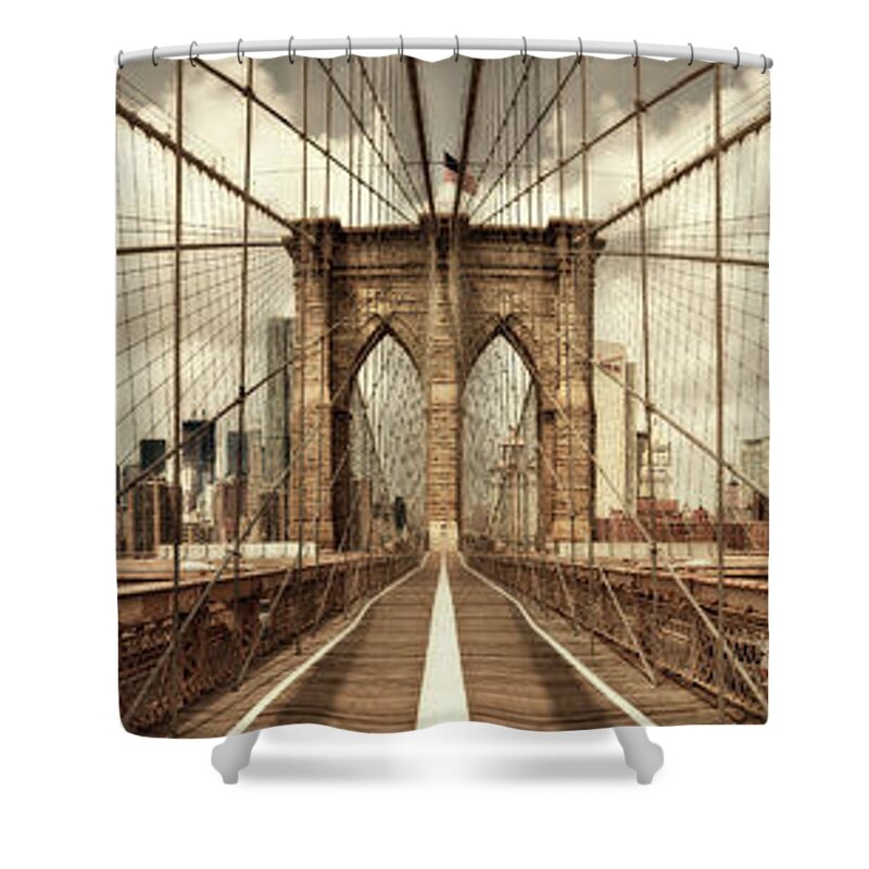 Brooklyn Shower Curtain featuring the photograph Brooklyn Bridge (sepia) #1 by Shelley Lake