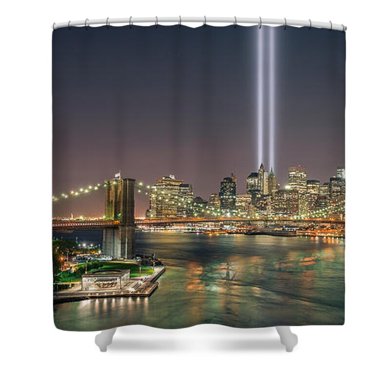 Lovers Embrace Shower Curtain featuring the photograph Brooklyn Bridge September 11 #1 by Michael Ver Sprill