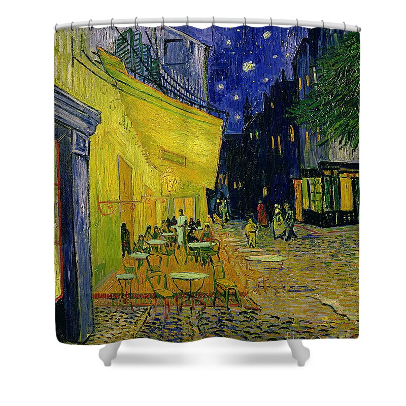 Cafe Terrace Shower Curtain featuring the painting Cafe Terrace Arles by Vincent van Gogh