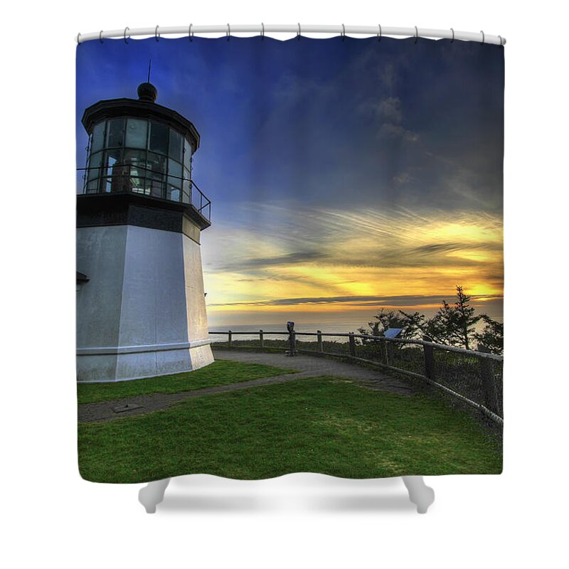 Cape Shower Curtain featuring the photograph Cape Meares Lighthouse at Sunset #1 by David Gn