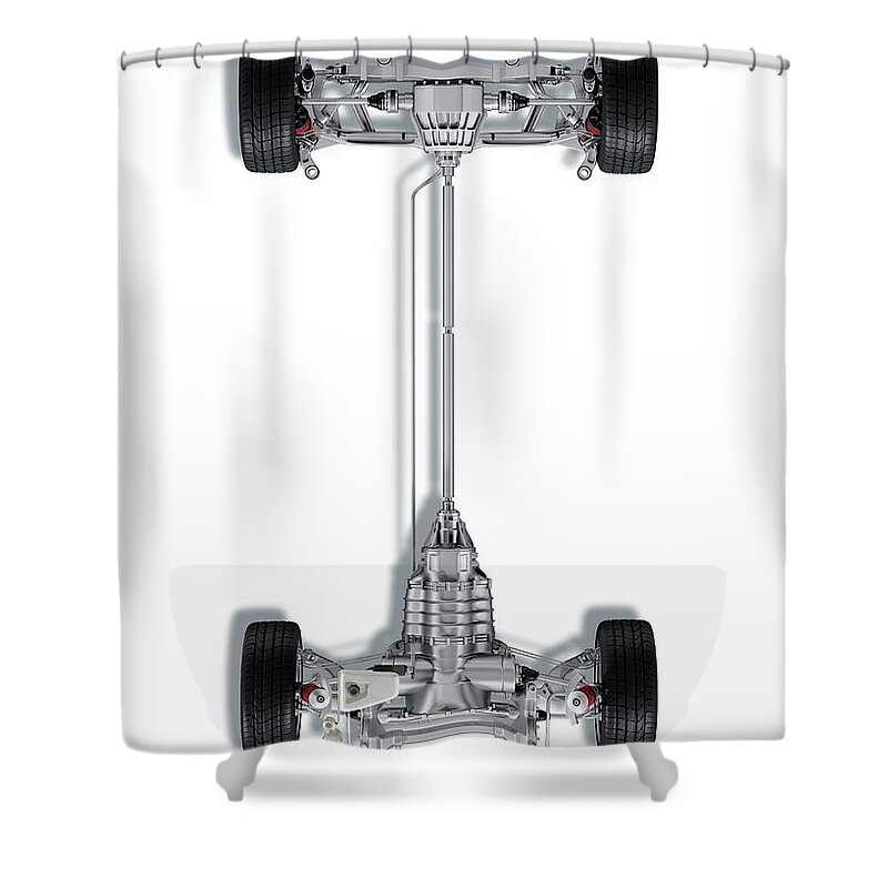 White Background Shower Curtain featuring the digital art Car Chassis, Artwork #1 by Leonello Calvetti