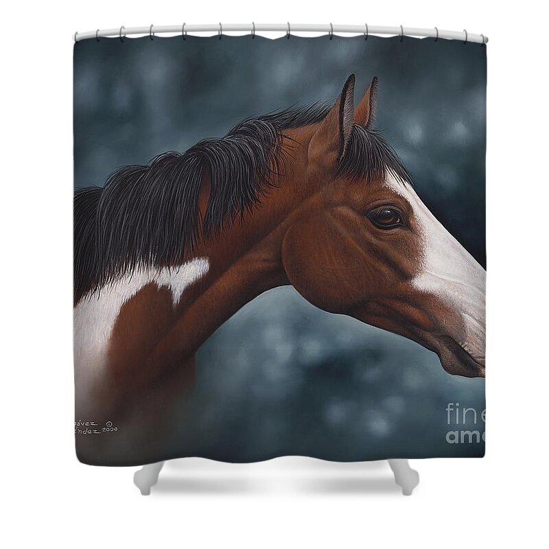 Horses Shower Curtain featuring the painting Cara Blanca by Ricardo Chavez-Mendez