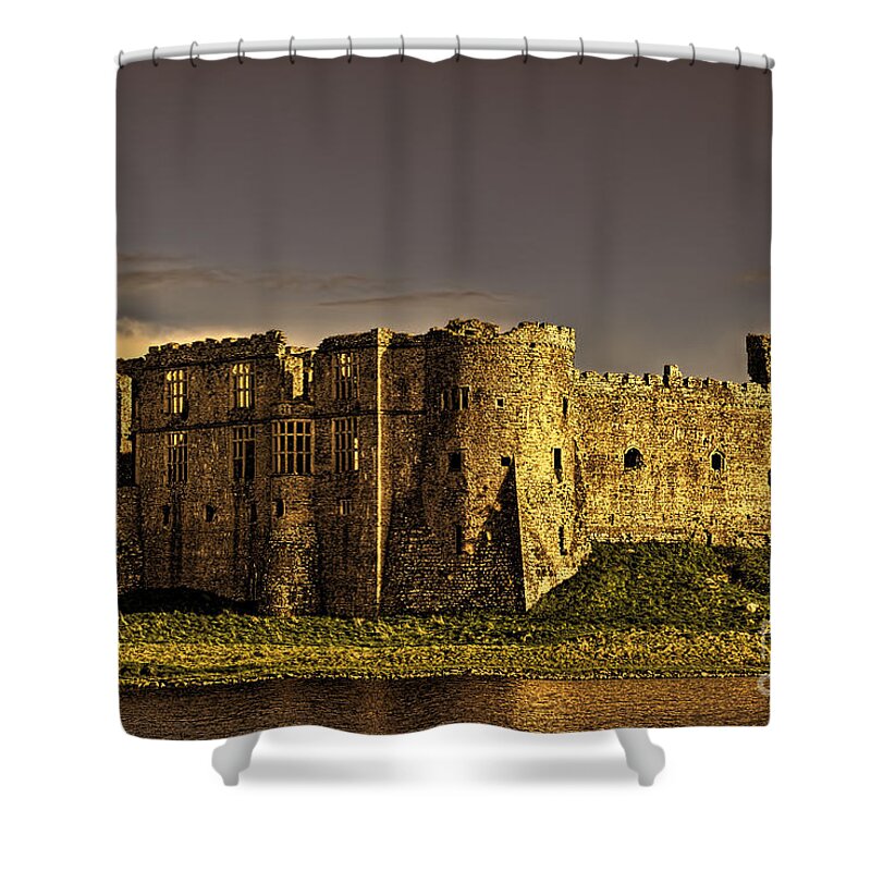 Carew Castle Shower Curtain featuring the photograph Carew Castle Sunset 2 #1 by Steve Purnell