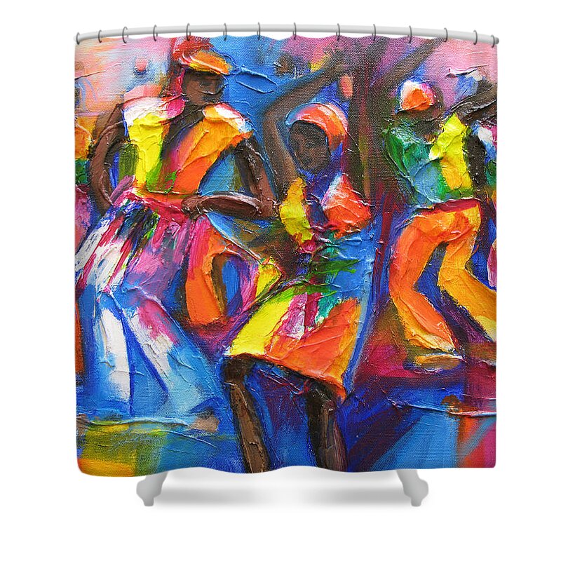 Abstract Shower Curtain featuring the painting Carnival Jump Up by Cynthia McLean