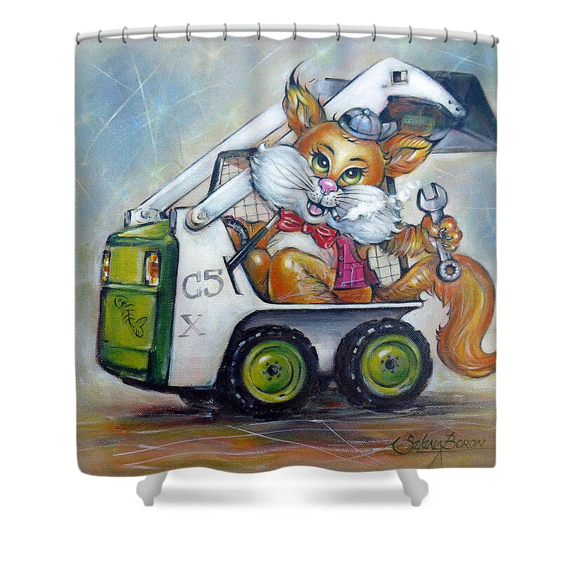 Cat Shower Curtain featuring the painting Cat C5x 190312 #1 by Selena Boron