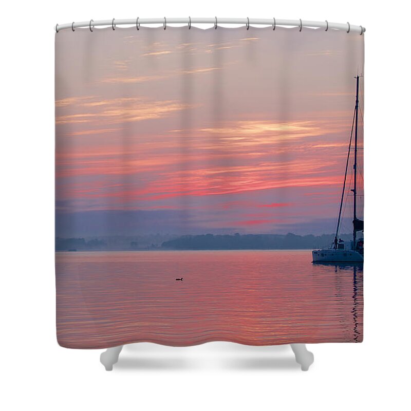 Bay Shower Curtain featuring the photograph Catamaran at Dawn #1 by David Kay