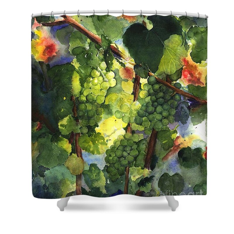 Green Grapes Shower Curtain featuring the painting Chardonnay au Soliel by Maria Hunt