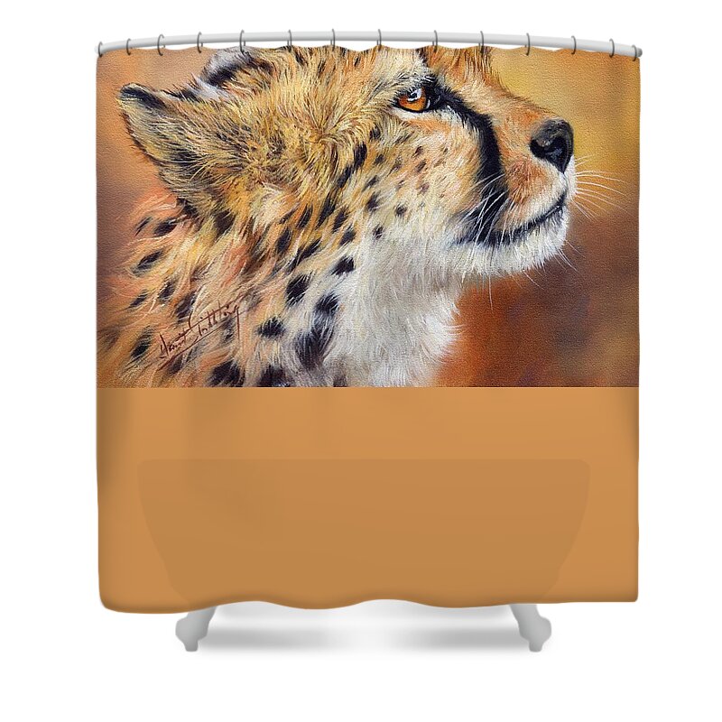 Animals Shower Curtain featuring the painting Cheetah #2 by David Stribbling