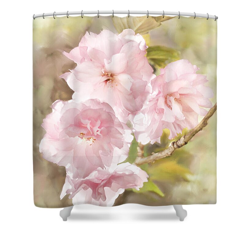 Cherry Shower Curtain featuring the digital art Cherry Blossoms by Frances Miller