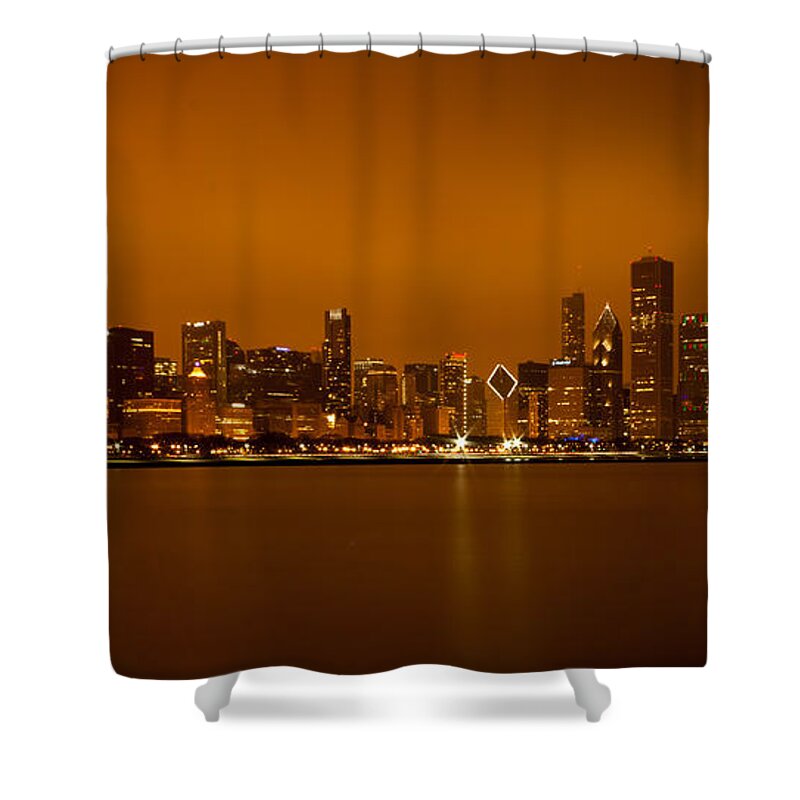 Chicago Shower Curtain featuring the photograph Chicago Skyline in Fog with Reflection #1 by Anthony Doudt