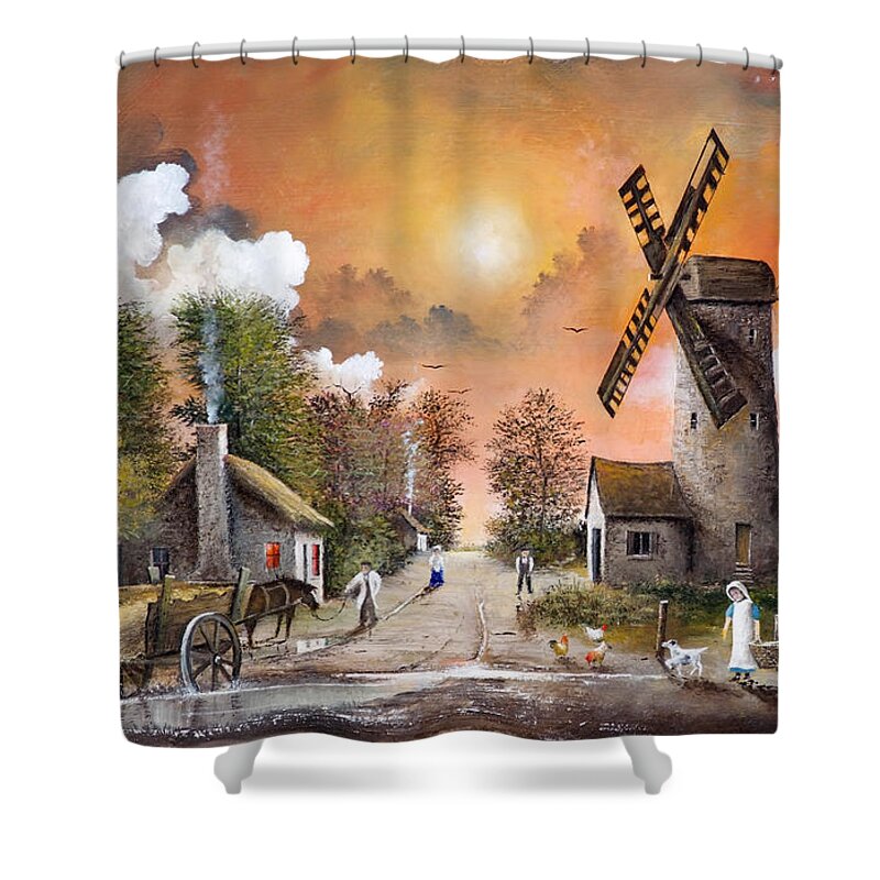 Countryside Shower Curtain featuring the painting Church View - England by Ken Wood