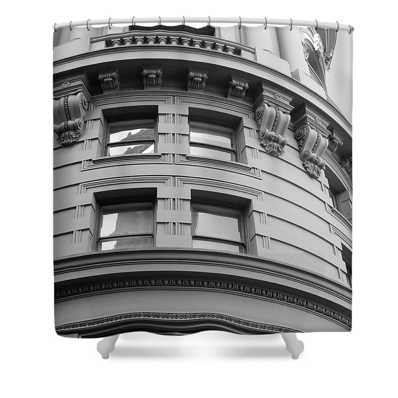 Classical Architecture Shower Curtain featuring the photograph Circular Building Details San Francisco BW by Connie Fox