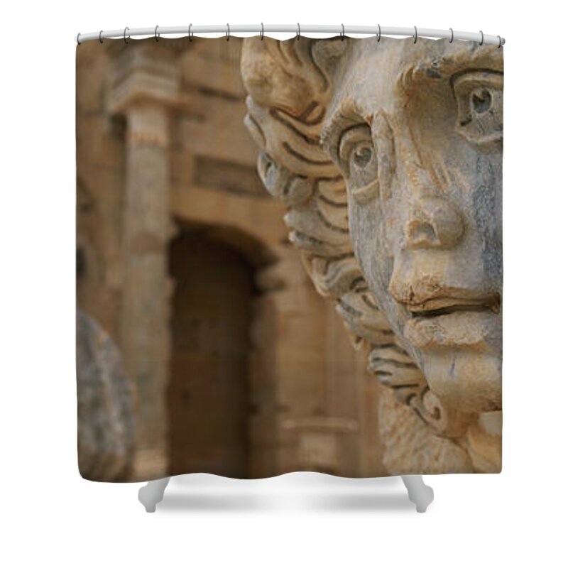 Photography Shower Curtain featuring the photograph Close-up Of Statues In An Old Ruined #1 by Panoramic Images