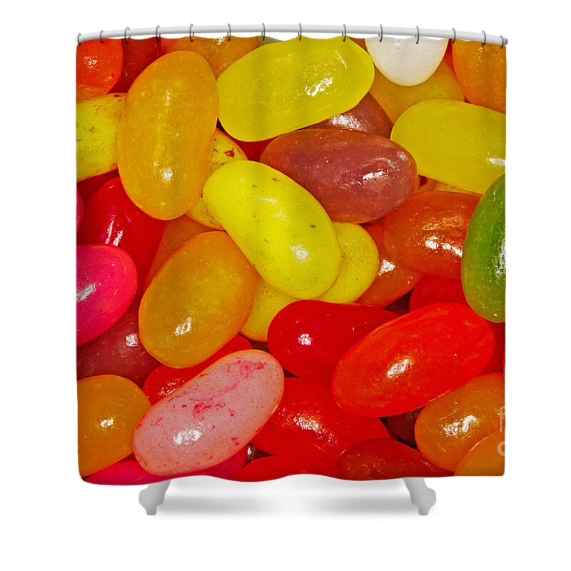 Closeup Shower Curtain featuring the photograph Closeup of colorful jelliebeans #1 by Nick Biemans