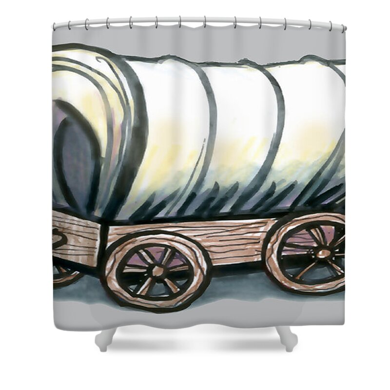 Covered Wagon Shower Curtain featuring the digital art Covered Wagon #1 by Kevin Middleton