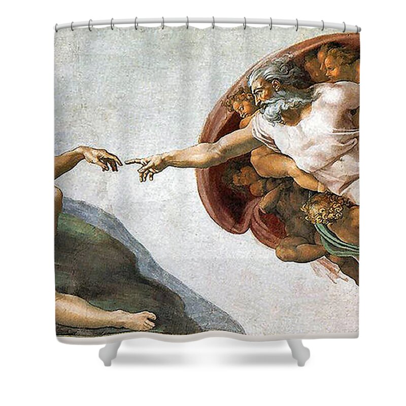 Creation Of Adam Shower Curtain featuring the painting Creation of Adam #1 by Michelangelo Buonarroti