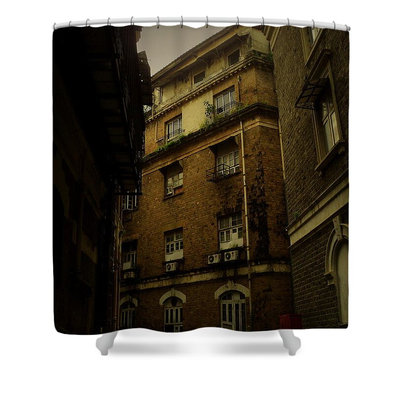 Wallpaper Buy Art Print Phone Case T-shirt Beautiful Duvet Case Pillow Tote Bags Shower Curtain Greeting Cards Mobile Phone Apple Android Urban Old Alley Cityscape Mumbai Bombay Classic Vintage Nostalgic Photograph Dark Gothic Salman Ravish Khan Shower Curtain featuring the photograph Crime Alley by Salman Ravish