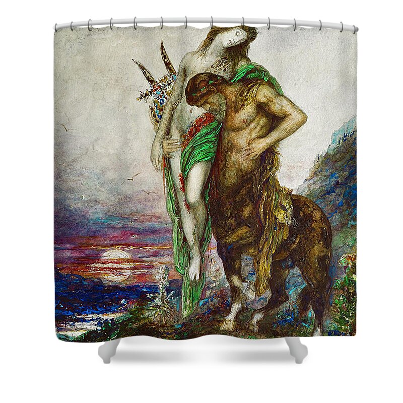 Gustave Moreau Shower Curtain featuring the drawing Dead poet borne by centaur #1 by Gustave Moreau
