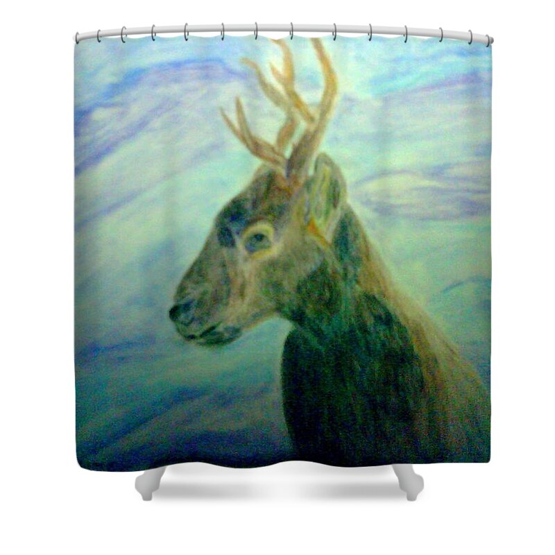 Deer Shower Curtain featuring the mixed media Deer at Home by Suzanne Berthier