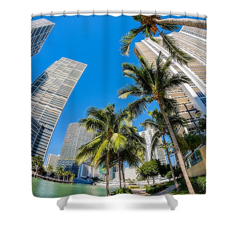 Architecture Shower Curtain featuring the photograph Downtown Miami Brickell Fisheye #1 by Raul Rodriguez