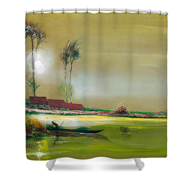 Nature Shower Curtain featuring the painting Dream Lake #2 by Anil Nene