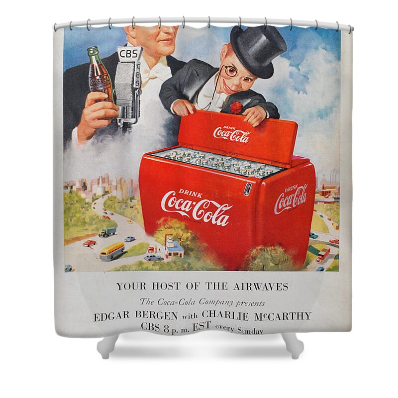 Edgar Bergen Shower Curtain featuring the digital art Edgar Bergen Coca Cola #1 by Georgia Clare