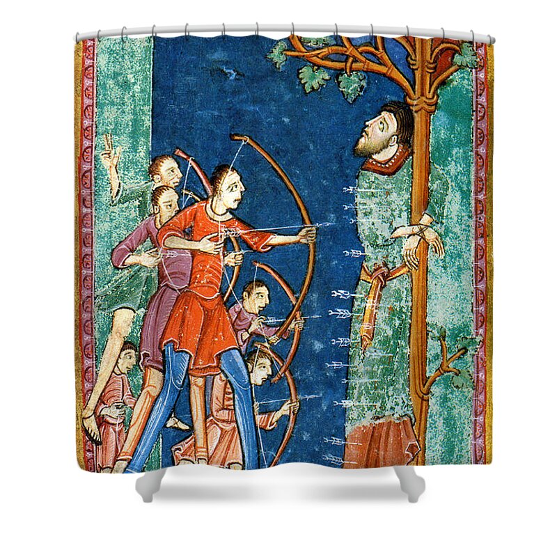 History Shower Curtain featuring the photograph Edmund The Martyr, King Of East Anglia by Photo Researchers